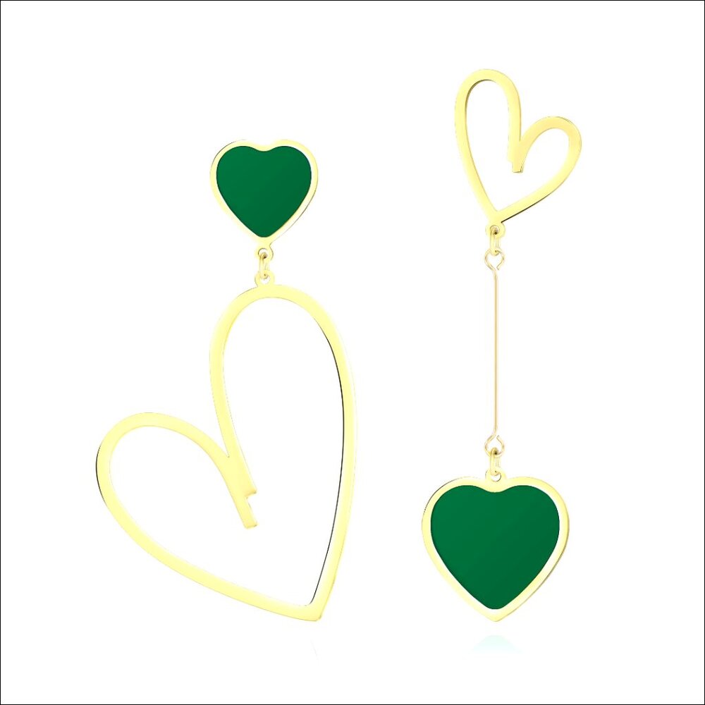 Titanium Stainless Steel Gold Plated Heart Dangle Earrings Asymmetrical